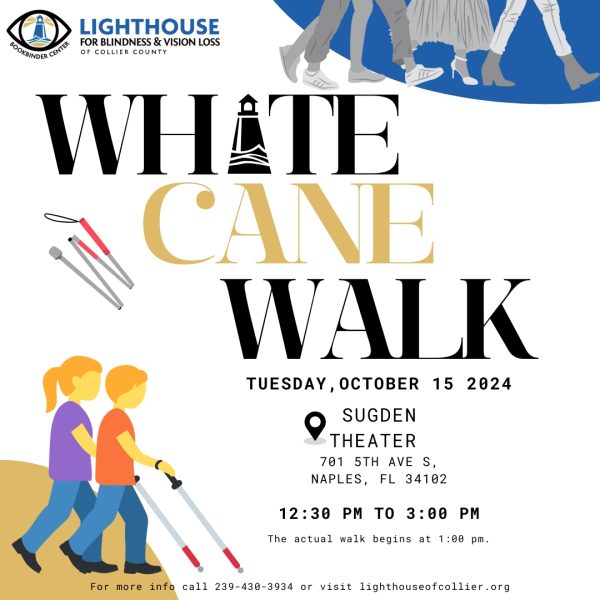 White Cane Walk poster showing two cane users